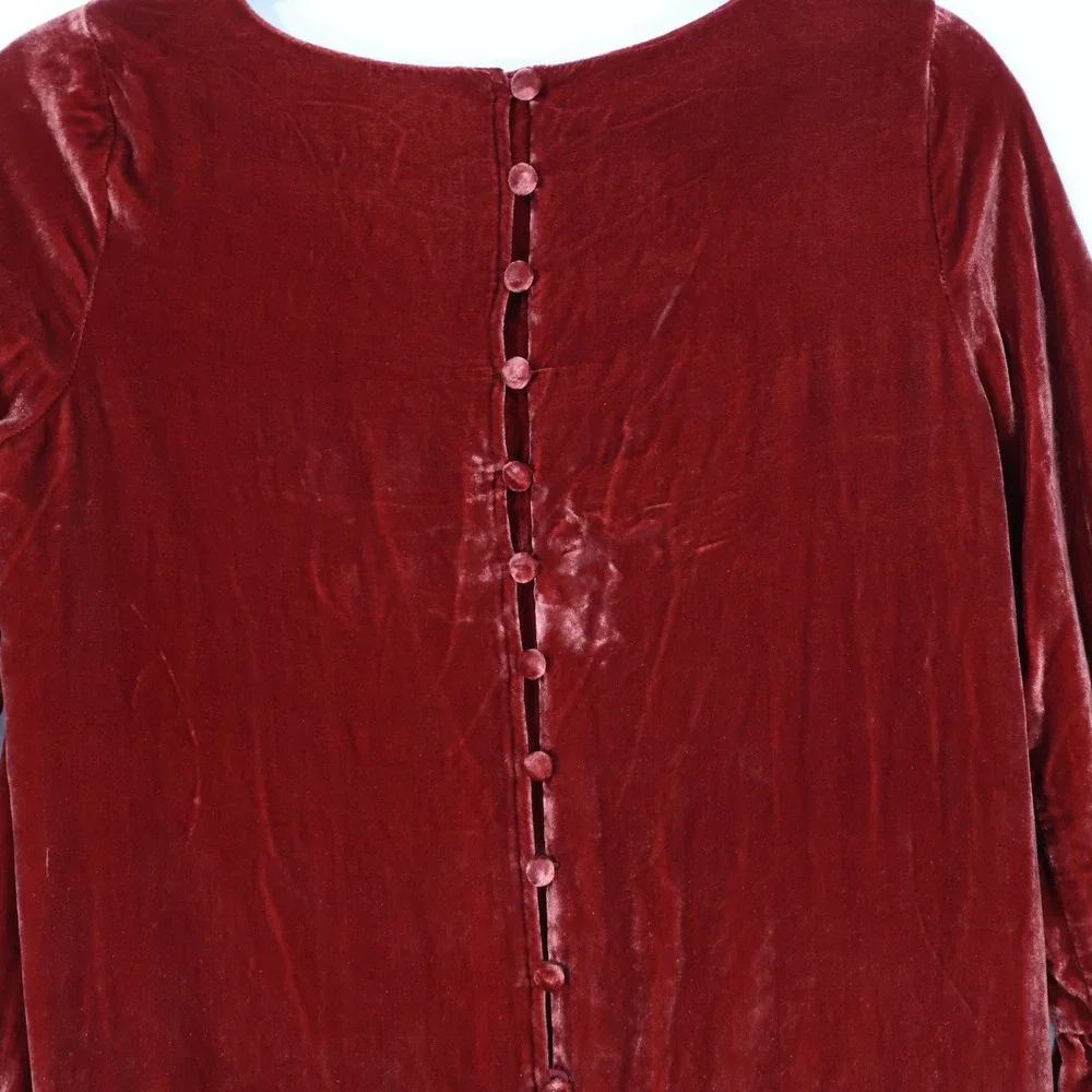 Madewell Velvet Drop Waist Dress Women XS Rust Silk Blend Ruffle Bell Sleeve